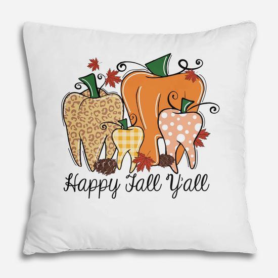 Fall Thanksgiving Happy Fall Yall Pumpkin Teeth Pillow