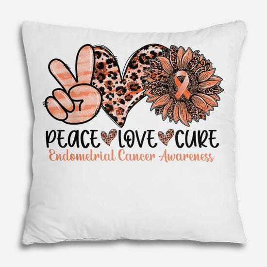 Peace Love Cure Sunflower Peach Ribbon Endometrial Cancer  Pillow