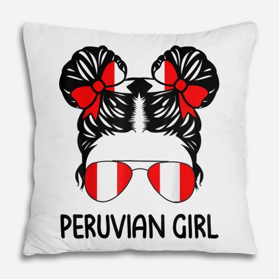 Peruvian Girl Messy Hair Peru Pride Patriotic Daughter Kids  Pillow