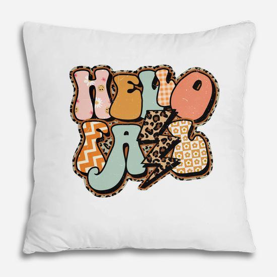 Retro Hello Fall Autumn Pillow