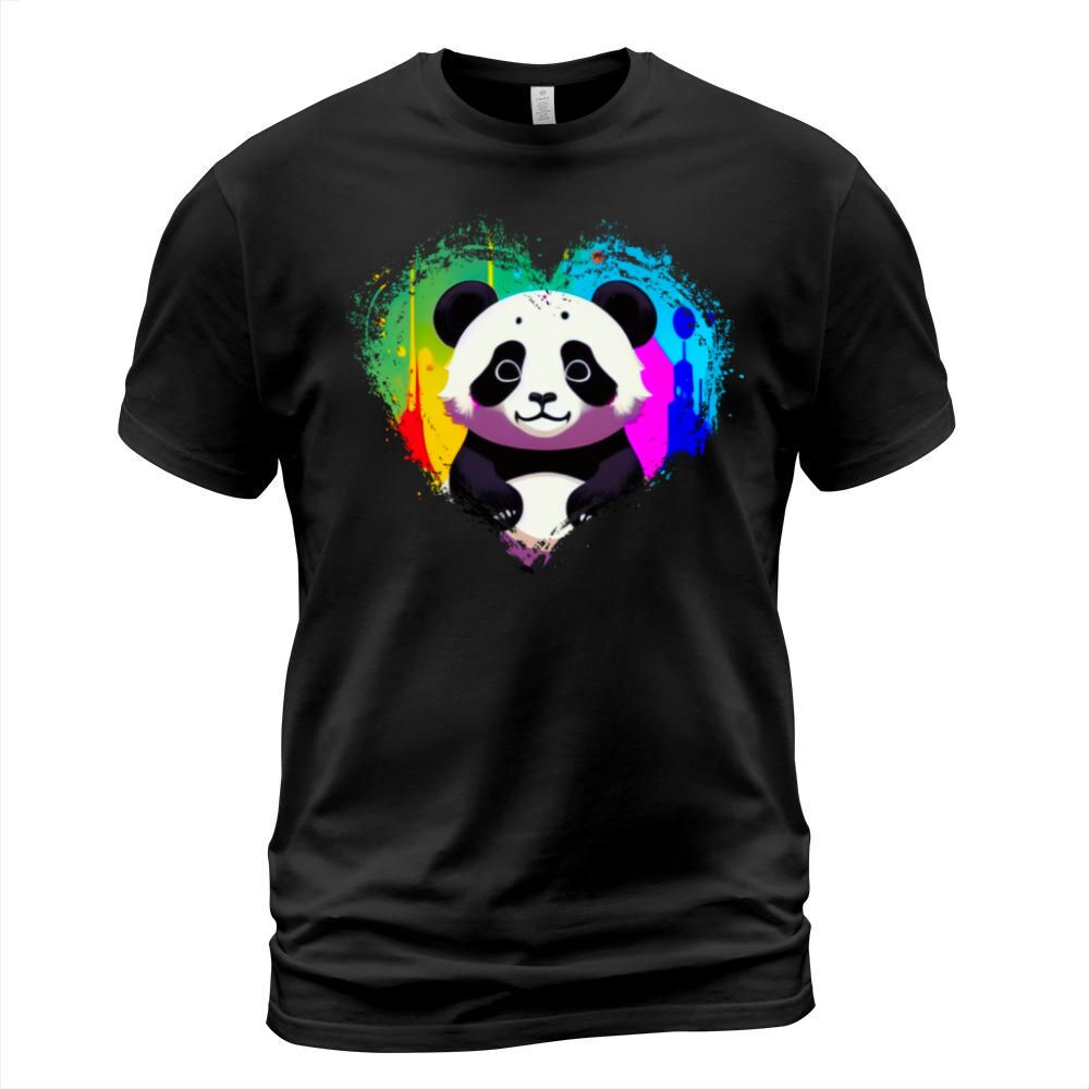 Cute Colorful Rainbow Panda Valentines Day Heart T-Shirt Unisex
