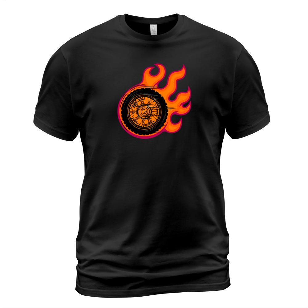 Vintage Flame With Motorcycle Tire Biker T-Shirt Unisex