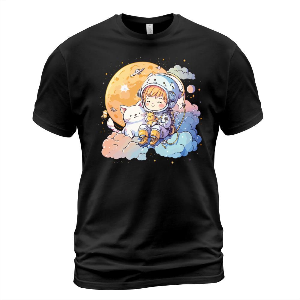 Kawaii Astronaut With A Cat Sitting On The Clouds T-Shirt Unisex