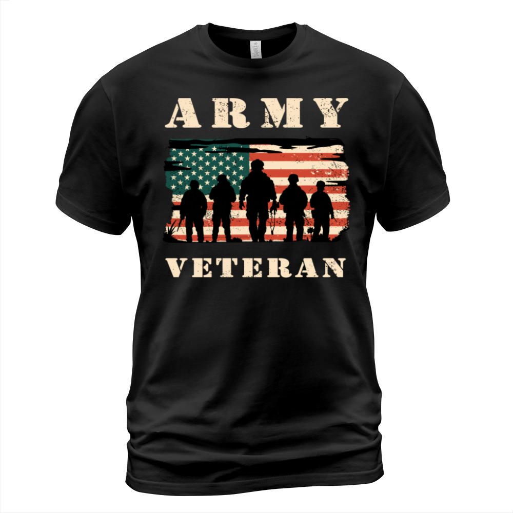 Army veteran with USA flag T-Shirt Unisex
