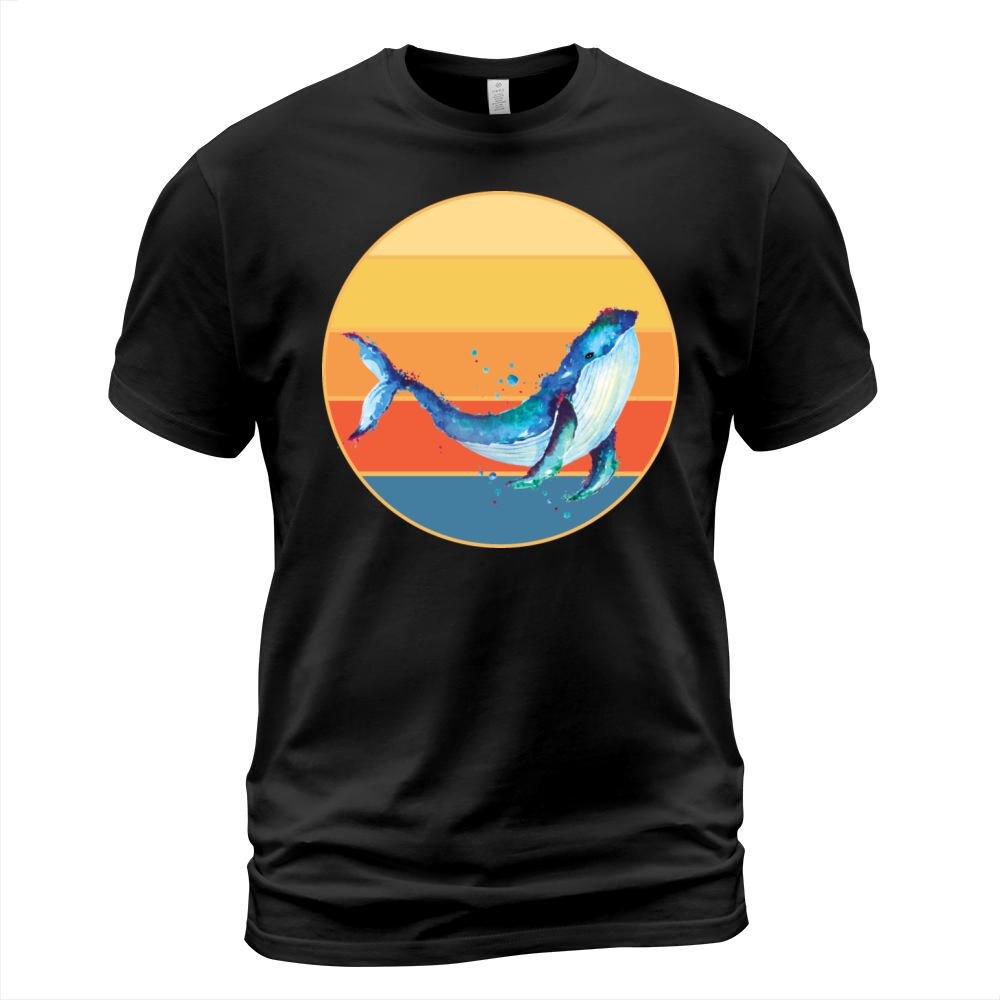 Cute Kawaii Whale Retro Sunset Vintage Ocean T-Shirt Unisex