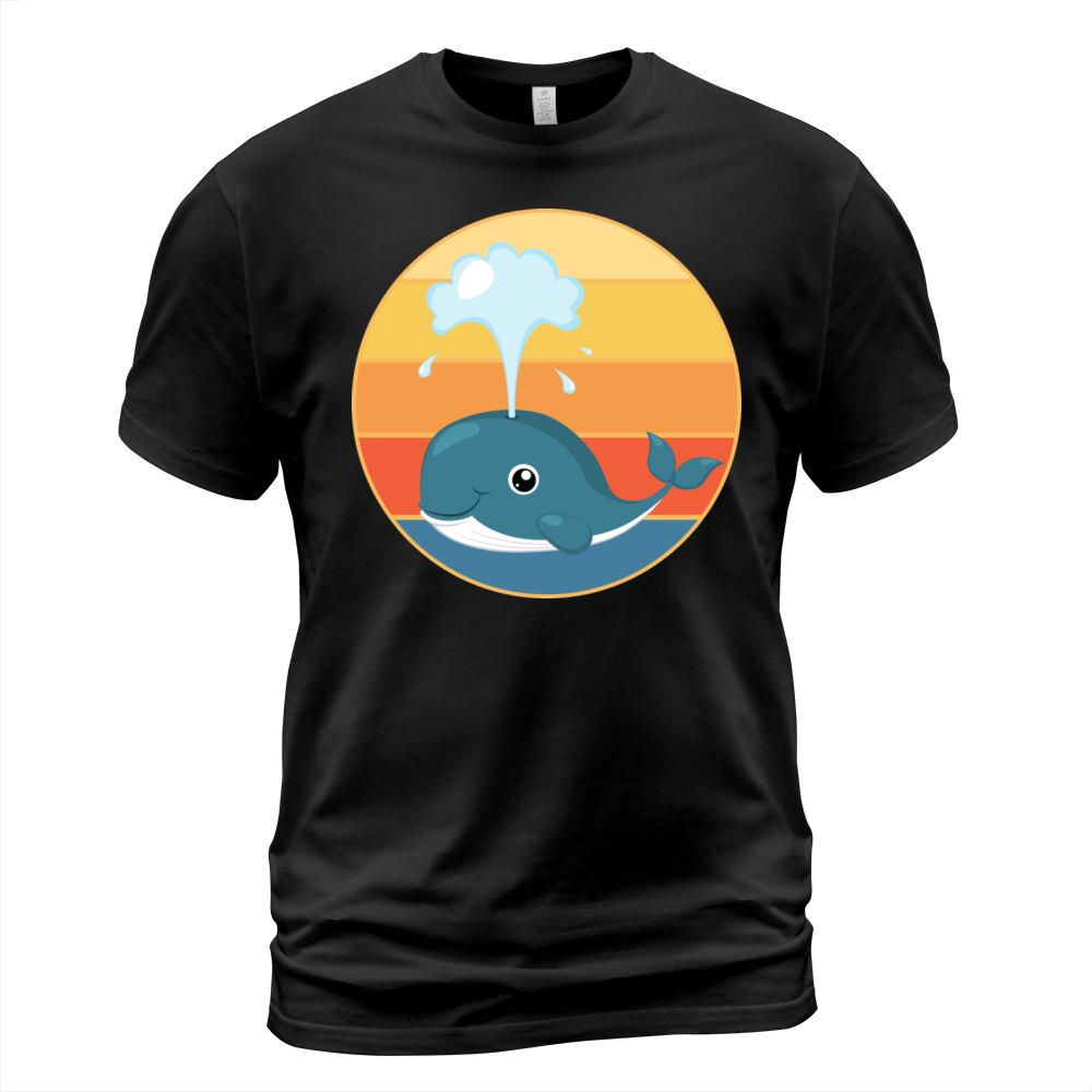 Cute Kawaii Whale Retro Sunset Vintage Ocean T-Shirt Unisex