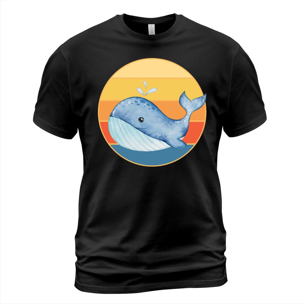 Cute Kawaii Whale Retro Sunset Vintage Ocean T-Shirt Unisex