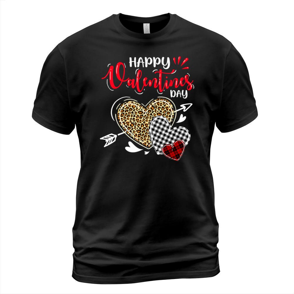 Happy Valentines Day Leopard Butiflo Plaid Red Hea T-Shirt Unisex