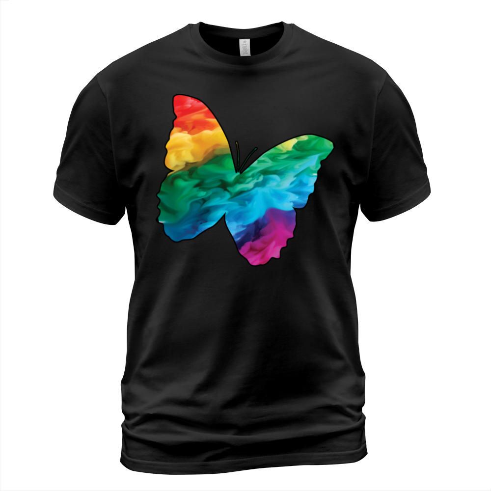 Colorful Rainbow Butterfly With Smoke And Fog T-Shirt Unisex