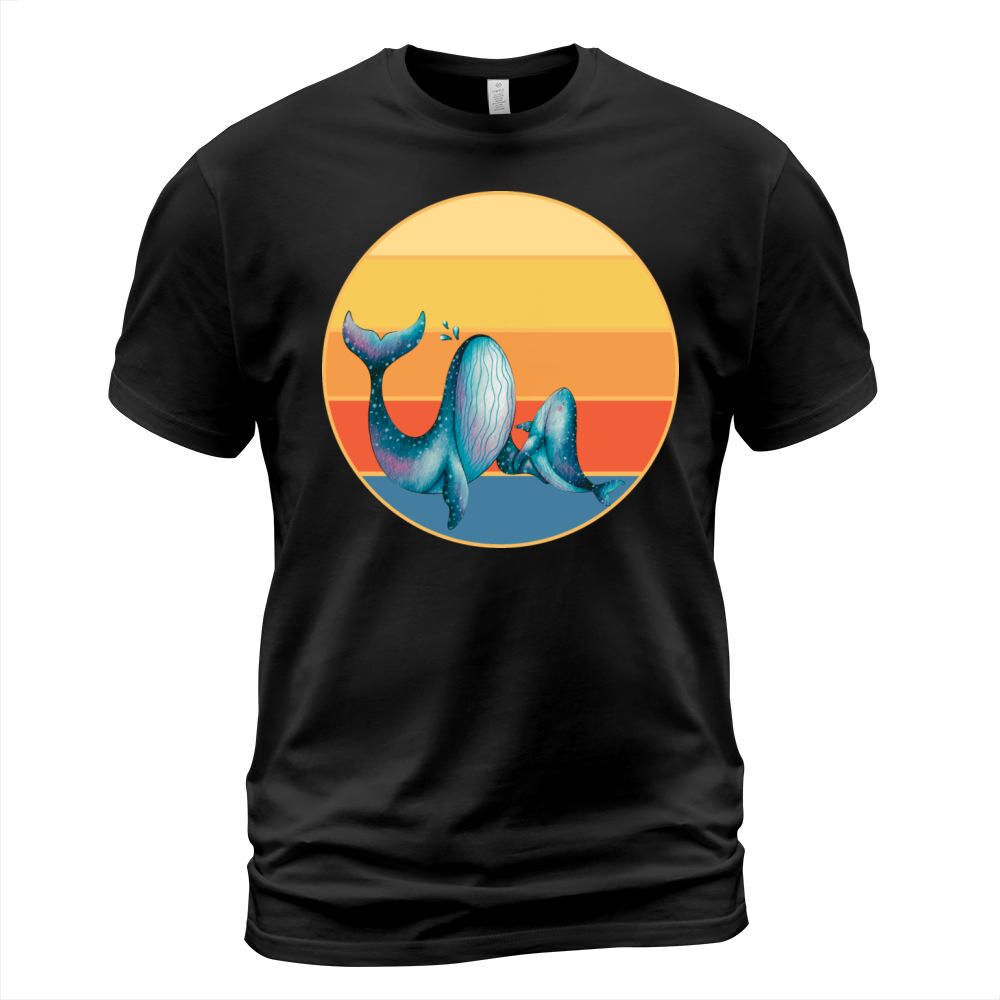 Cute Kawaii Whale Retro Sunset Vintage Ocean T-Shirt Unisex