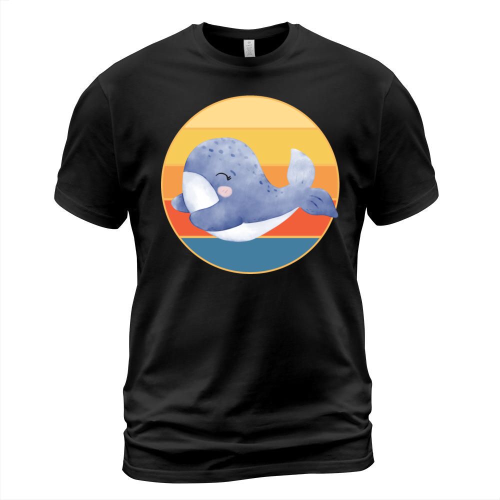 Cute Kawaii Whale Retro Sunset Vintage Ocean T-Shirt Unisex