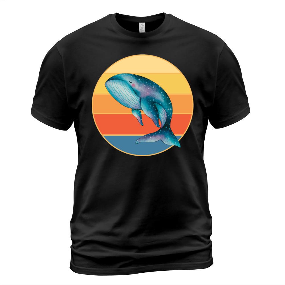 Cute Kawaii Whale Retro Sunset Vintage Ocean T-Shirt Unisex