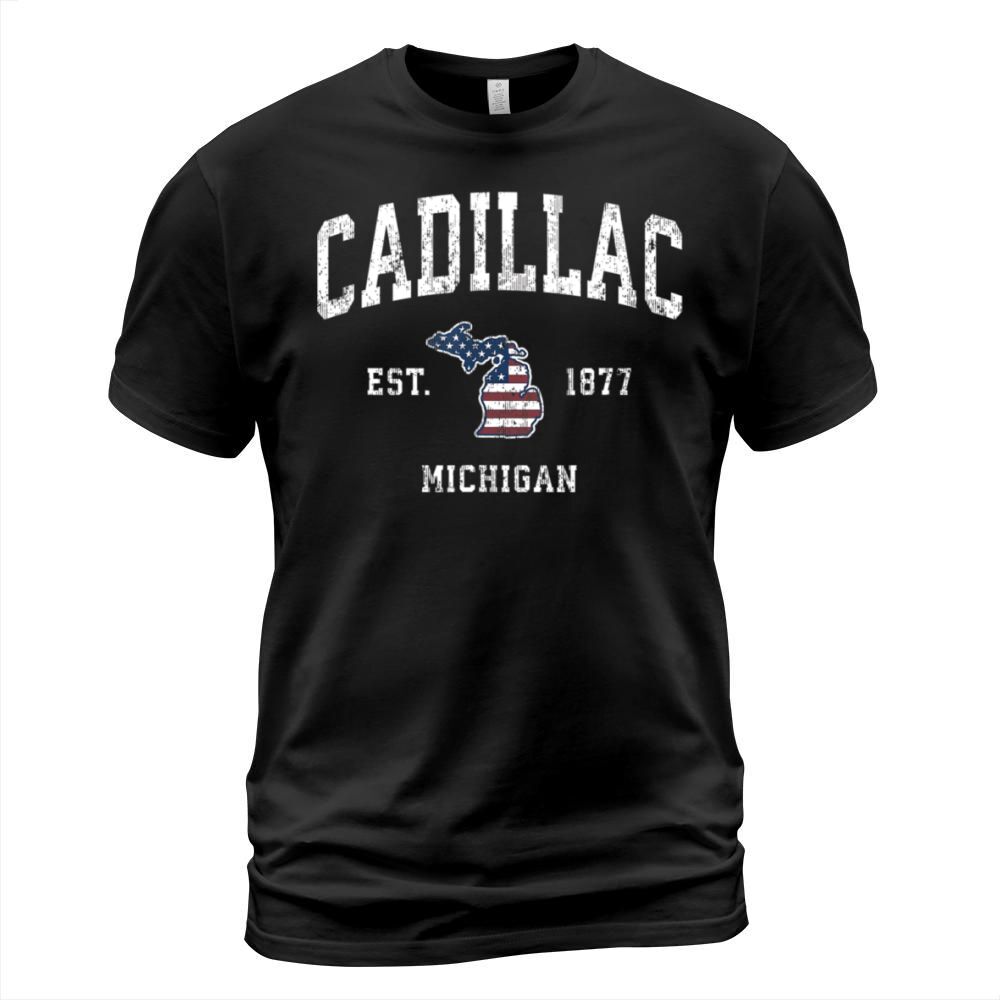 Cadillac Michigan MI Vintage American Flag Sports T-Shirt Unisex