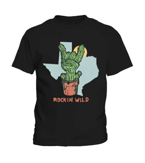 Rockin Wild Cactus Vintage Style Illustration Kids T-Shirt