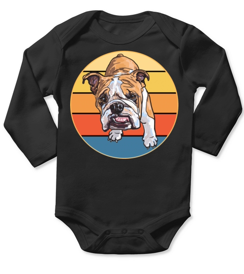 Bulldog Dog Breed Vintage Retro Sunset Long Sleeve Baby One-Piece
