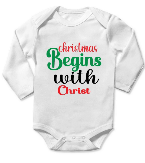 Christmas begins with christ Long Sleeve Baby One-Piece