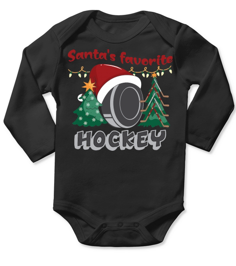 Christmas Sport Santas Favorite Hockey Long Sleeve Baby One-Piece