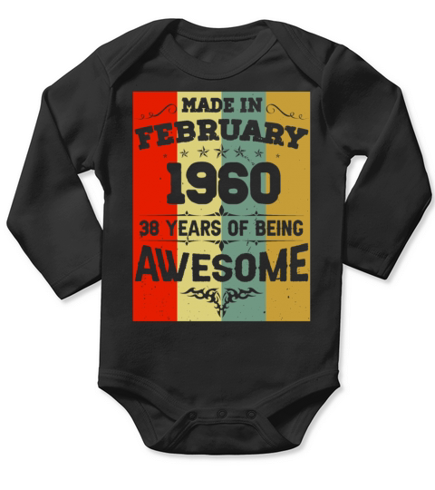 February 1960 Vintage Birthday Present Long Sleeve Baby One-Piece