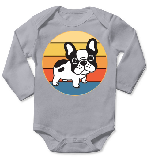 French Bulldog Dog Breed Vintage Retro Sunset Long Sleeve Baby One-Piece