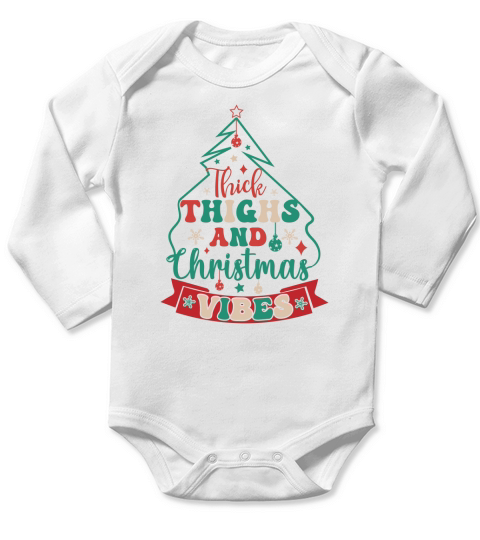 Thick Thighs And Christmas Vibes Retro Christma Long Sleeve Baby One-Piece