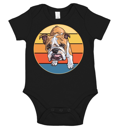 Bulldog Dog Breed Vintage Retro Sunset Short Sleeve Baby One-Piece
