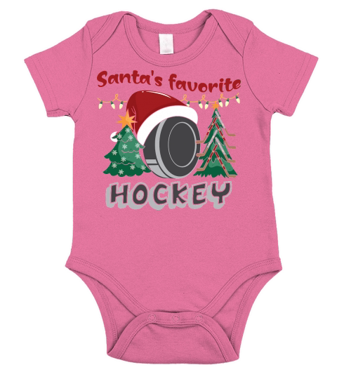 Christmas Sport Santas Favorite Hockey Short Sleeve Baby One-Piece