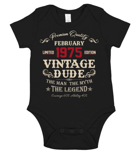 February 1975 Vintage Birthday Present Short Sleeve Baby One-Piece
