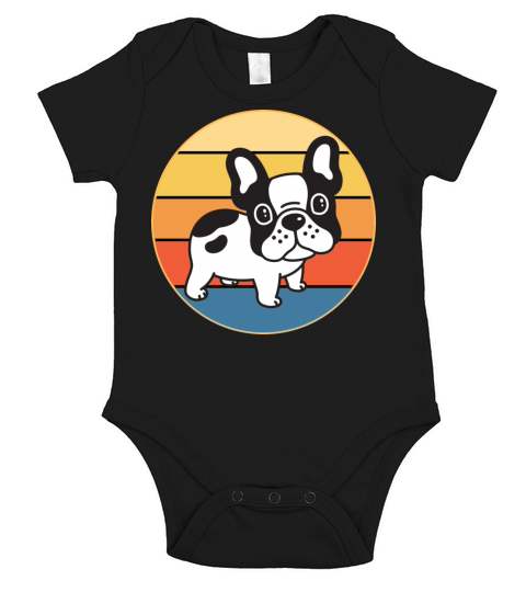 French Bulldog Dog Breed Vintage Retro Sunset Short Sleeve Baby One-Piece