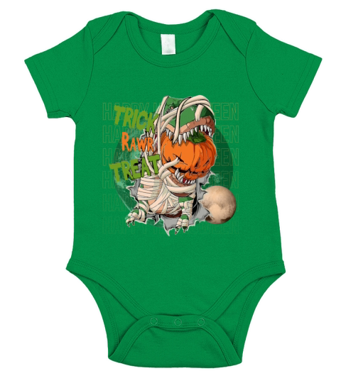 happy halloween mummy dinosaur trick raw treat Short Sleeve Baby One-Piece