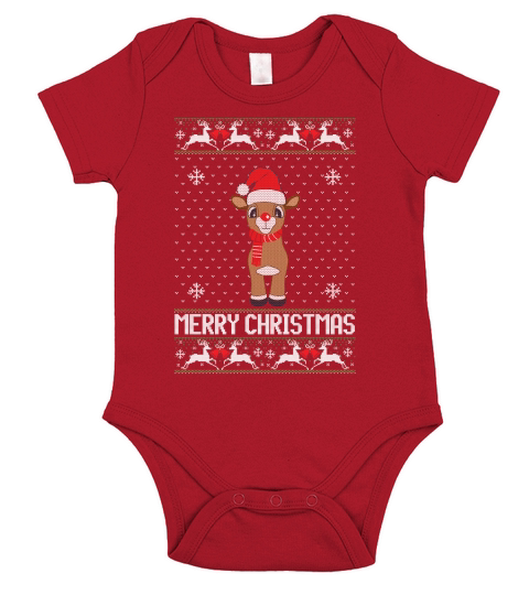 Merry Christmas Reindeer ugly sweater Short Sleeve Baby One-Piece