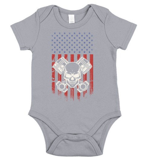 Vintage Patriotic American Flag Piston Muscle Car Short Sleeve Baby One-Piece