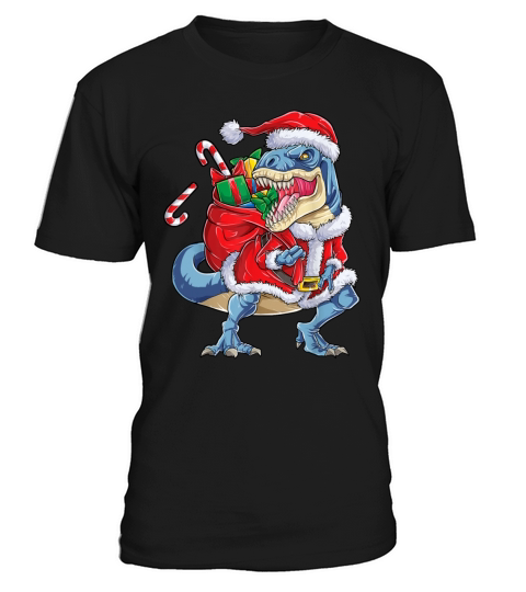 Merry Christmas Dinosaur Christmas Santa Claus T Rex Boys Men Funn T-Shirt Unisex