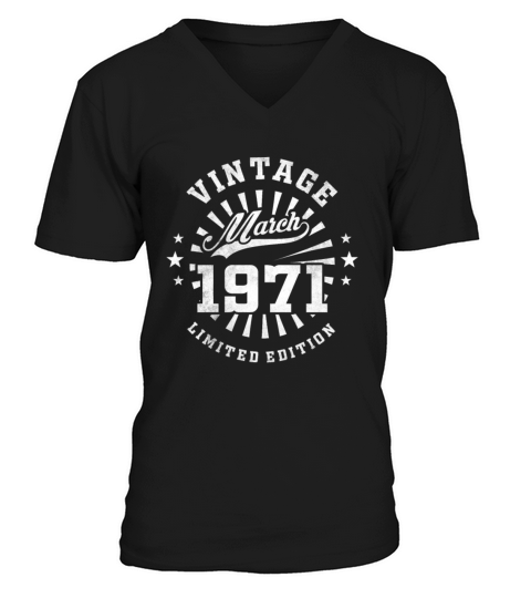 50th Birthday March Gift Vintage 1971 50 Years V-Neck T-shirt