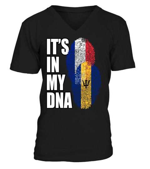 Barbadian And French Mix Heritage DNA Flag V-Neck T-shirt
