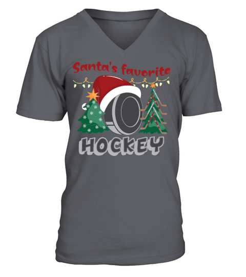 Christmas Sport Santas Favorite Hockey V-Neck T-shirt