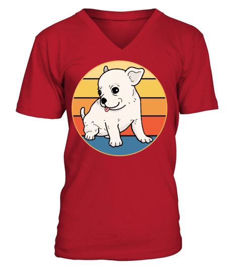 Cute Chihuahua Dog Breed Vintage Retro Sunset V-Neck T-shirt