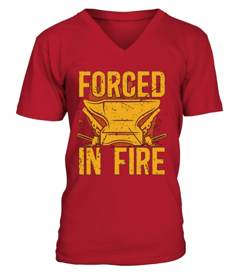 Forging Forced In Fire Farrier Anvils Blacksmiths V-Neck T-shirt