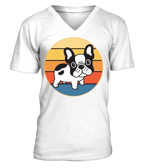 French Bulldog Dog Breed Vintage Retro Sunset V-Neck T-shirt