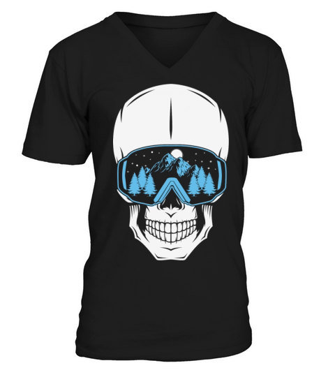 funny ski skeleton V-Neck T-shirt