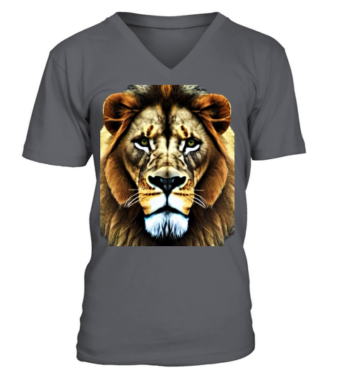 Lion Africa predator print head imprint with wild V-Neck T-shirt