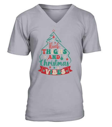 Thick Thighs And Christmas Vibes Retro Christma V-Neck T-shirt