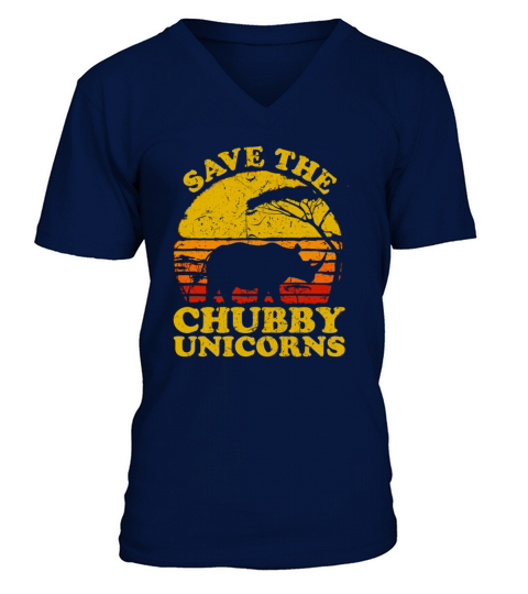 Vintage Save The Chubby Unicorns Costume Rhino Lov V-Neck T-shirt