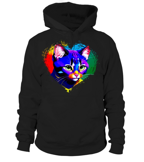 Cute Colorful Rainbow Cat Valentines Day Heart Hoodie Unisex