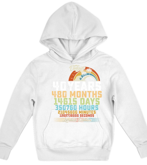 40th Birthday 40 Years Hours Month Vintage Kids Hoodie