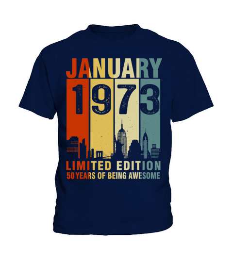 Vintage January 1973 50 Years Of Being Awesome Kids T-Shirt