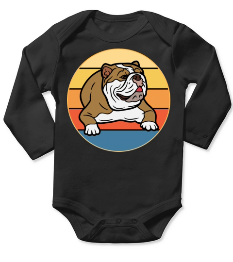 Bulldog Dog Breed Vintage Retro Sunset Long Sleeve Baby One-Piece