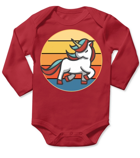 Cute Kawaii Unicorn Retro Sunset Vintage Long Sleeve Baby One-Piece