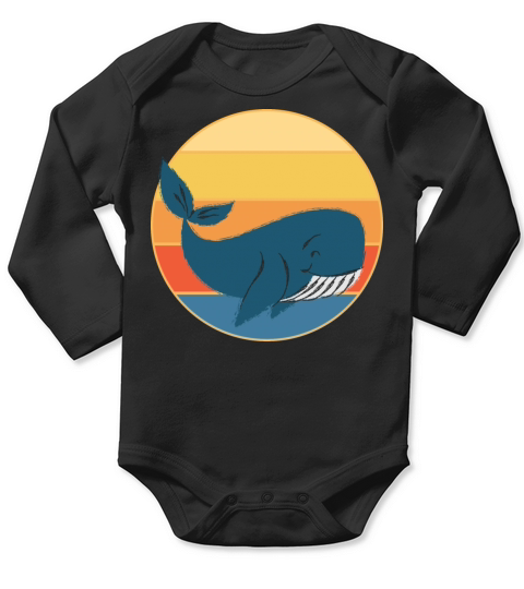 Cute Kawaii Whale Retro Sunset Vintage Ocean Long Sleeve Baby One-Piece
