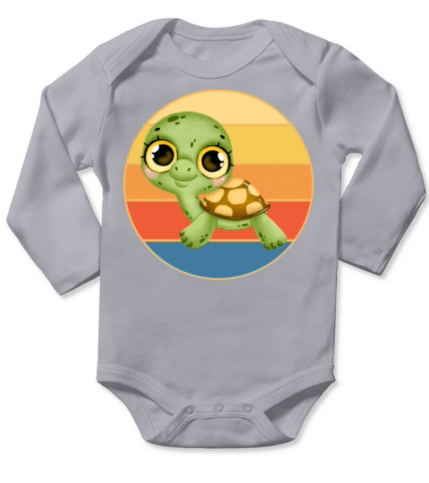 Cute Turtle Vintage Retro Sunset Marine Animal Long Sleeve Baby One-Piece