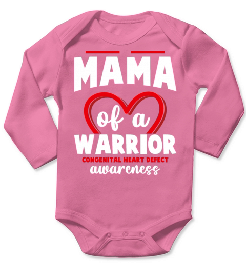 Mama of A Warrior Congenital Heart Defect Awarenes Long Sleeve Baby One-Piece